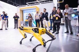 Event attendees learn how Boston Dynamics Spot works