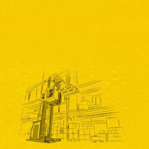 An illustration of a forklift in a factory.