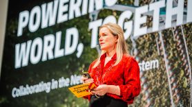 Margi von Gogh from WEF speaks on stage during DHL event