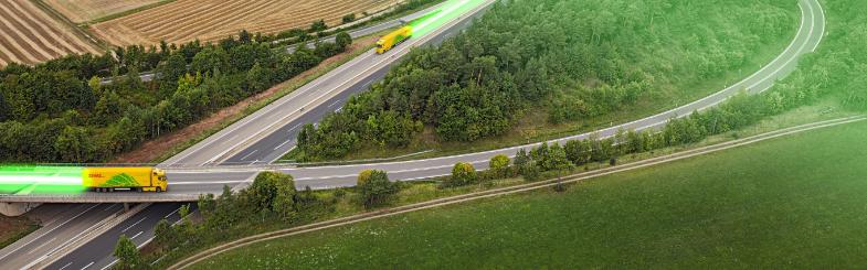 Trucks in cultivated landscape