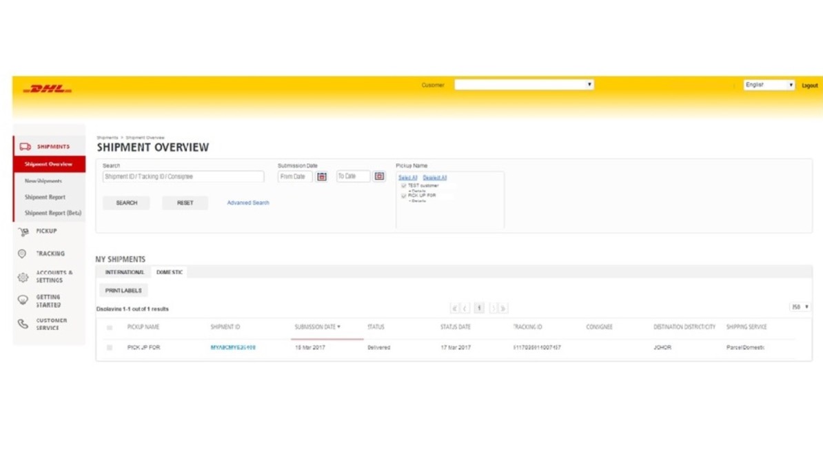 Customer Web Portal Asia Pacific DHL Malaysia