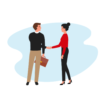 Woman and man shaking hands.