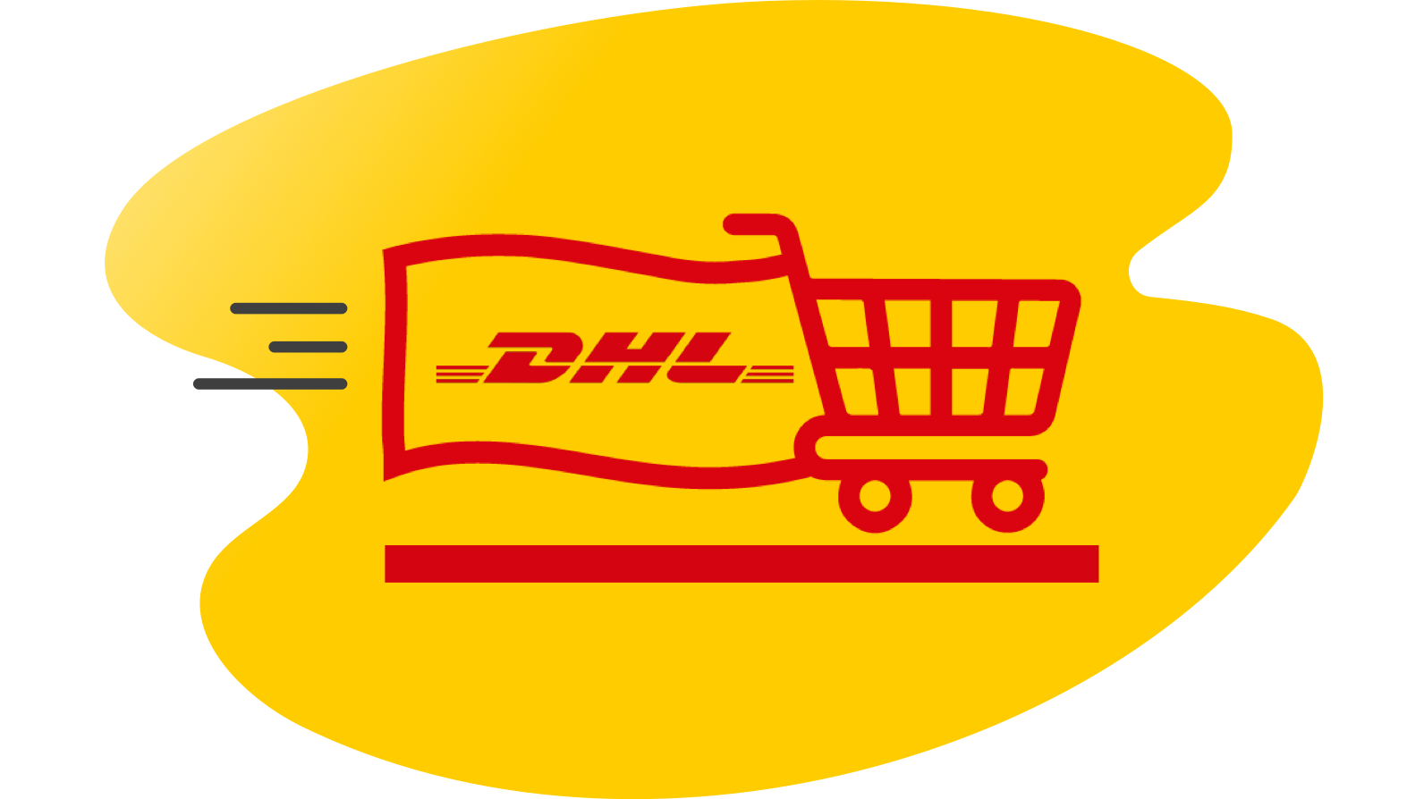 Einkaufswagen-Symbol mit einer DHL-Flagge.