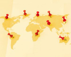 global map with pins