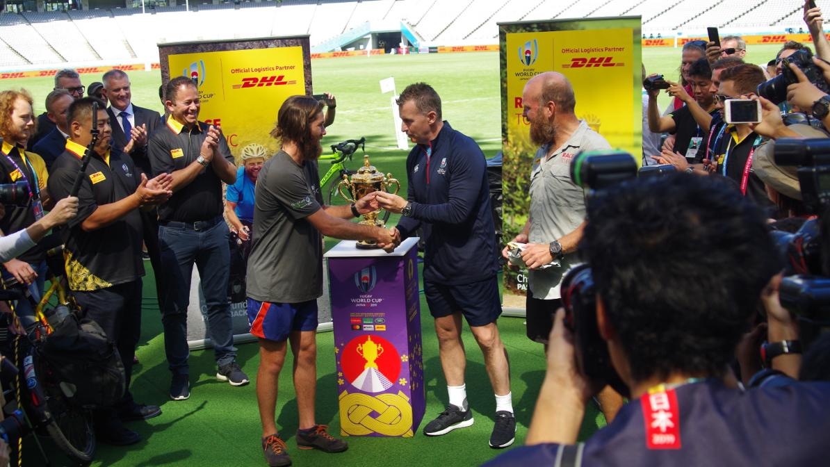Race to Rugby World Cup Cyclists Arrive at Tokyo Stadium After Epic 20