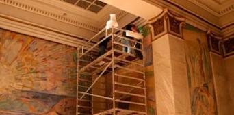 Scaffolding erected to dismantle artwork.