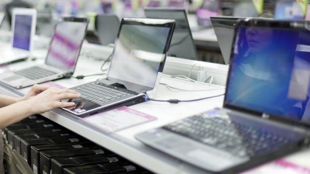 Laptops in a computer store