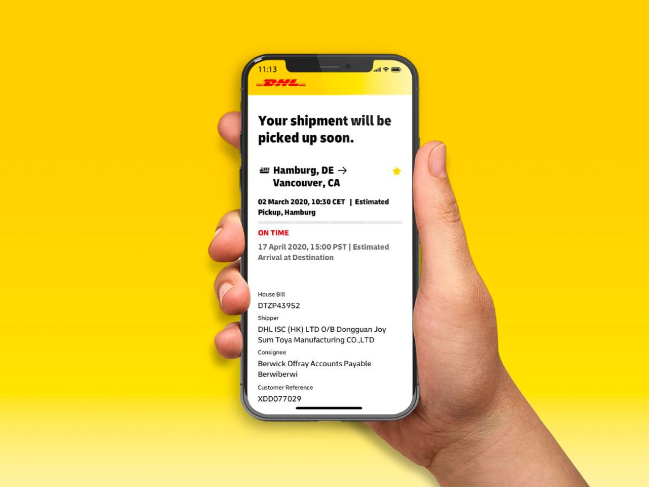 myDHLi Portal example on phone