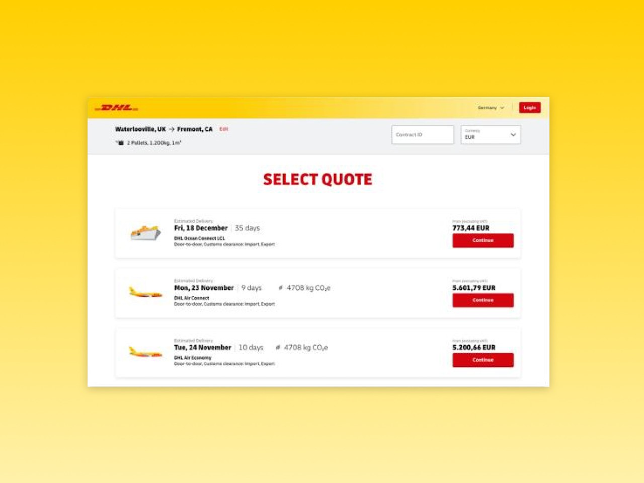 Overview of different Quote options on the myDHLi Quote + Book