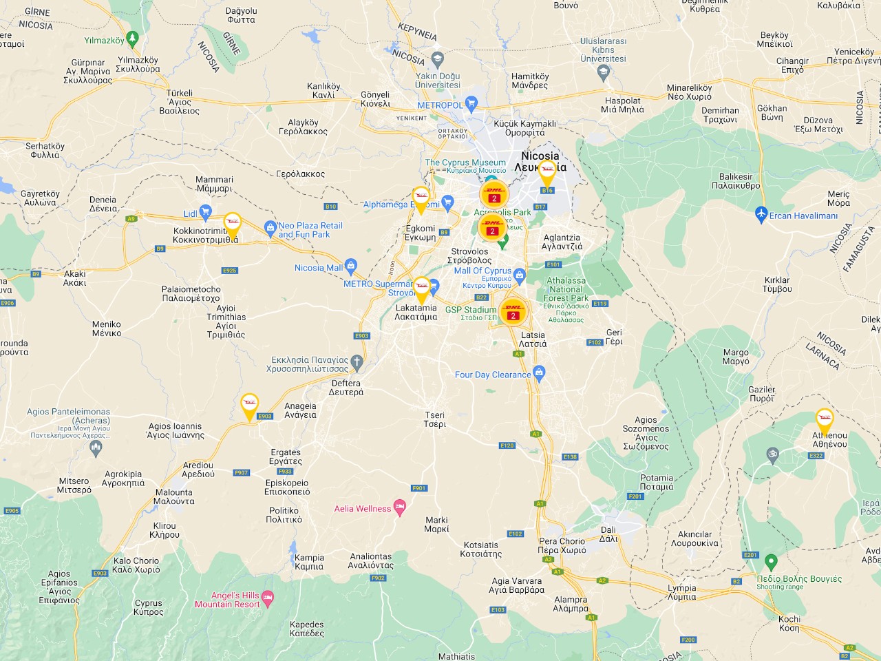 Example image of a map showing results of the ServicePoint finder