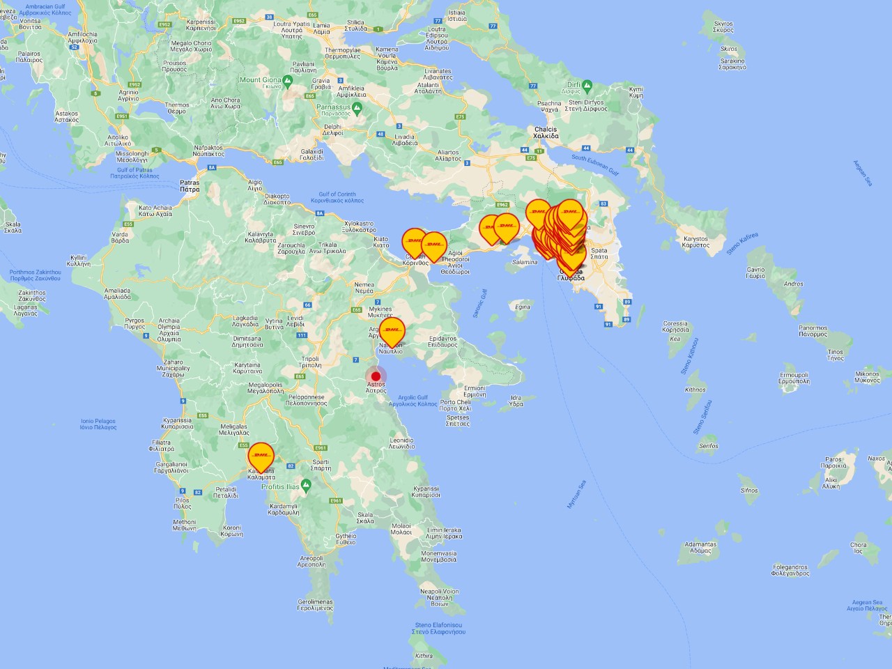 Example image of a map showing results of the servicepoint finder 