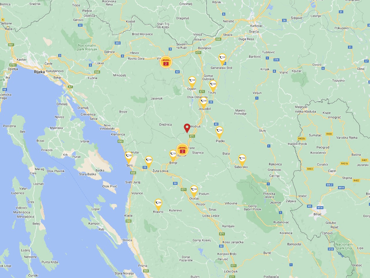 Example image of a map showing results of the servicepoint finder