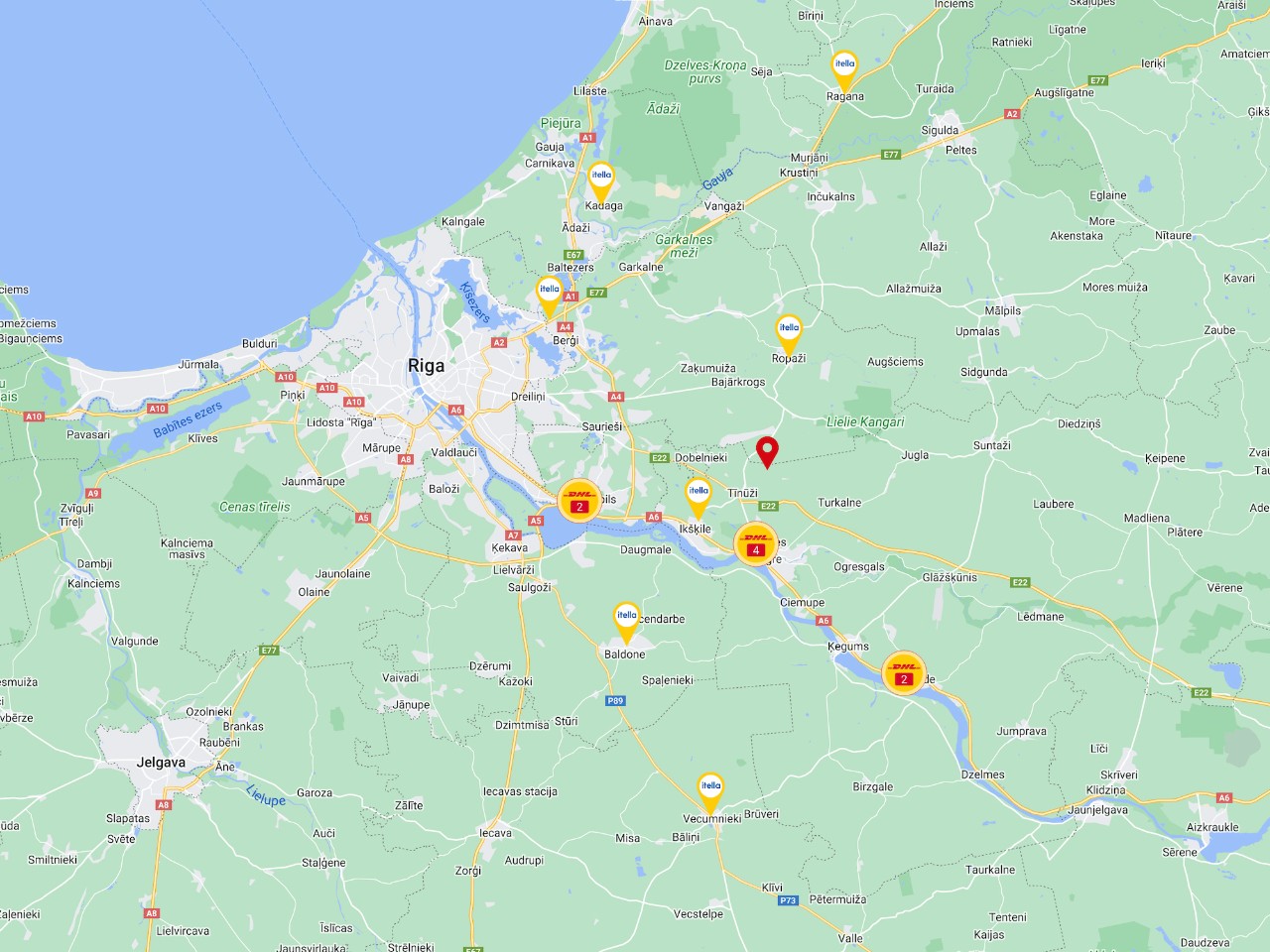 Example image of a map showing results of the servicepoint finder 