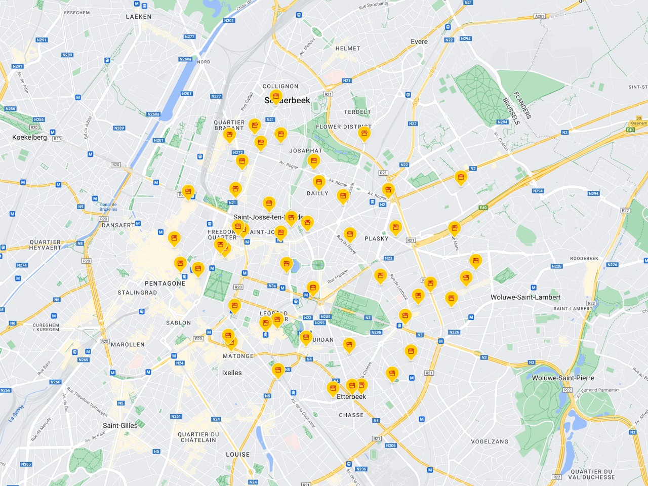 Exemple d’image d’une carte montrant des résultats du localisateur de Points de service