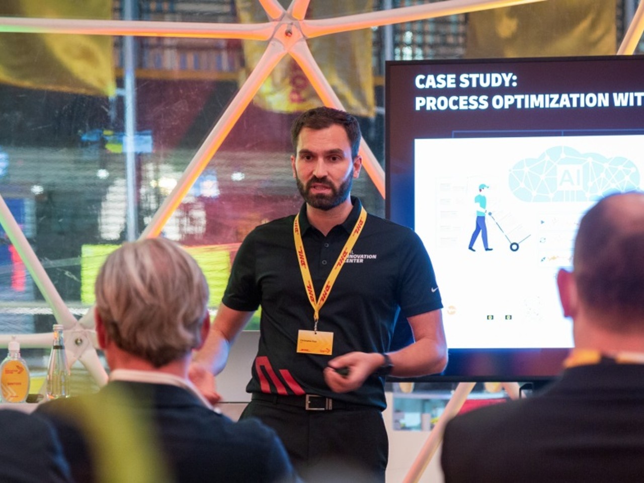 DHL speaker delivering a talk on Innovation. 