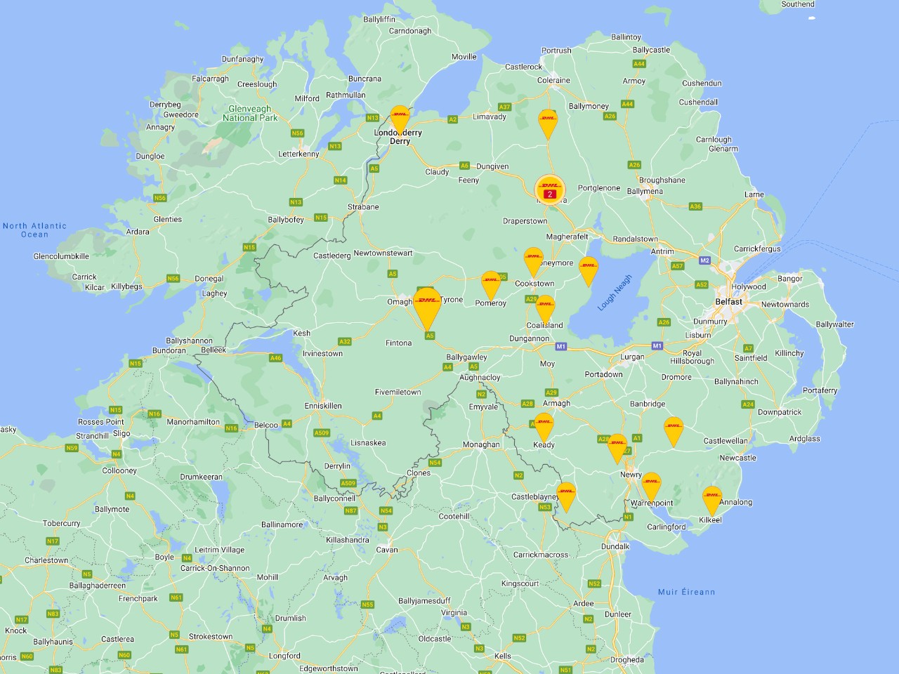 Example image of a map showing results of the ServicePoint finder