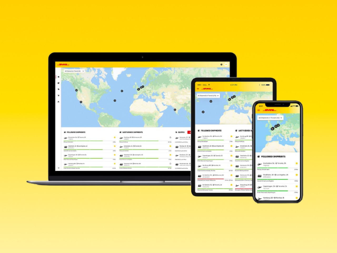 Eksempel på myDHLi-portal på nettbrett og telefon 