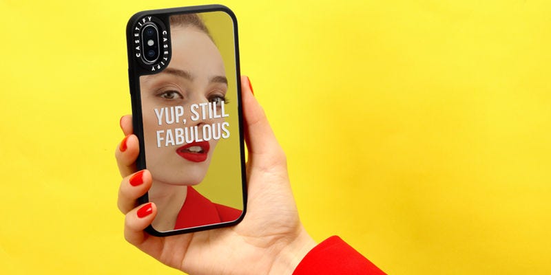 Personalised phone case with mirror and slogan