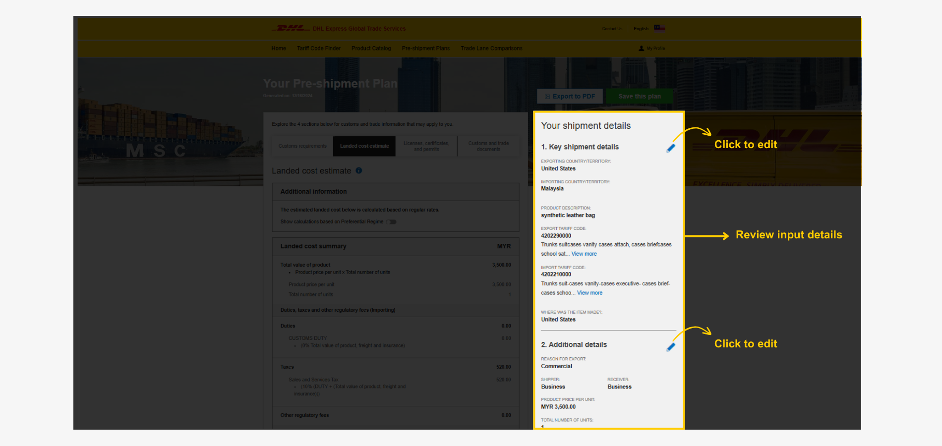 MyGTS Calculate Customs Duties - Edit Input Details MyGTS Calculate Customs Duties - Edit Input Details