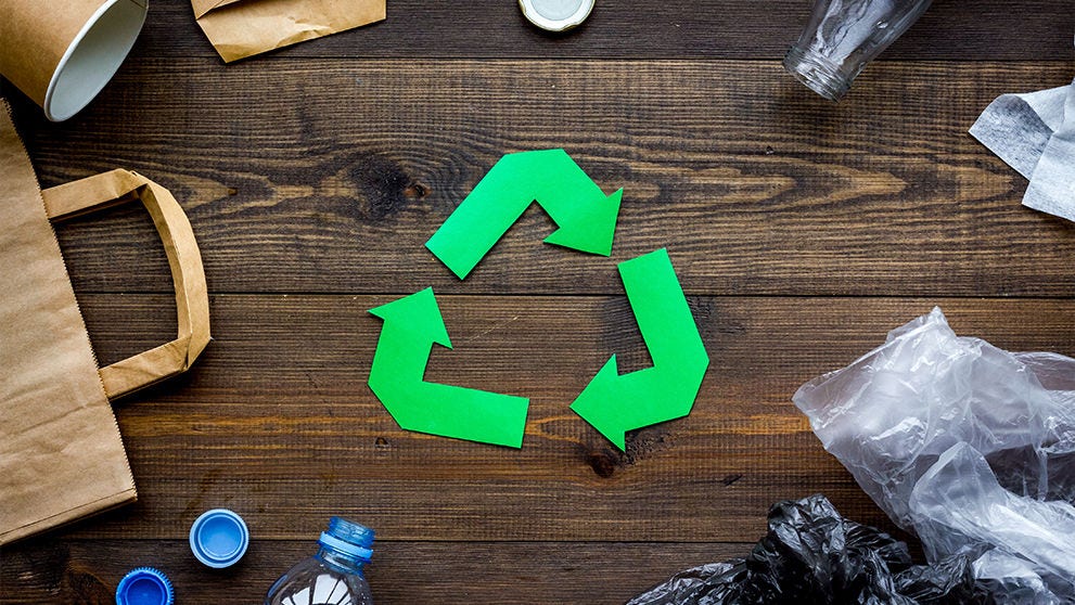 recycling logo on table