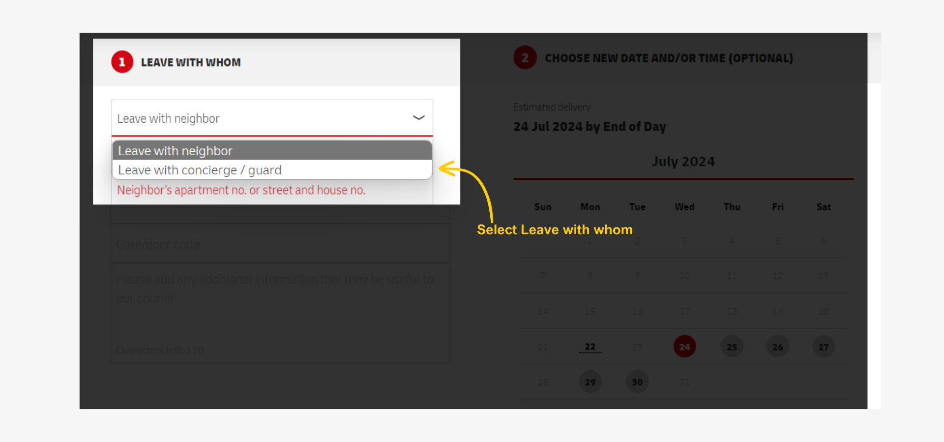 ODD  On Demand Delivery - ODD Leave with Neighbor Guard options