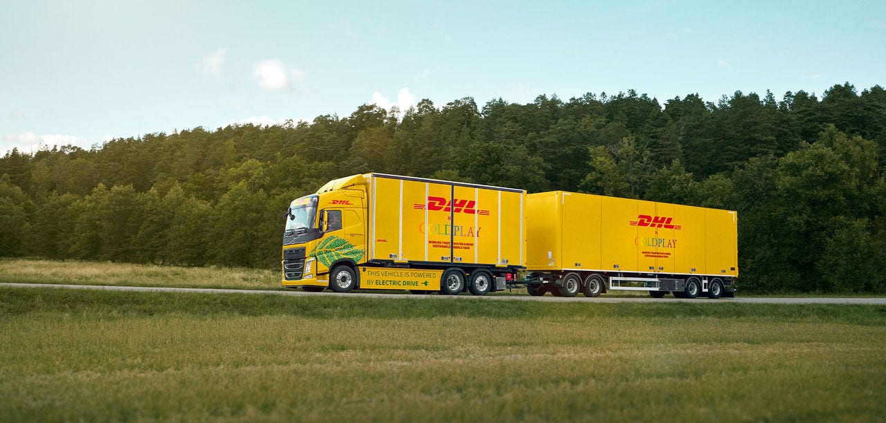 DHL truck with Coldplay branded on the side