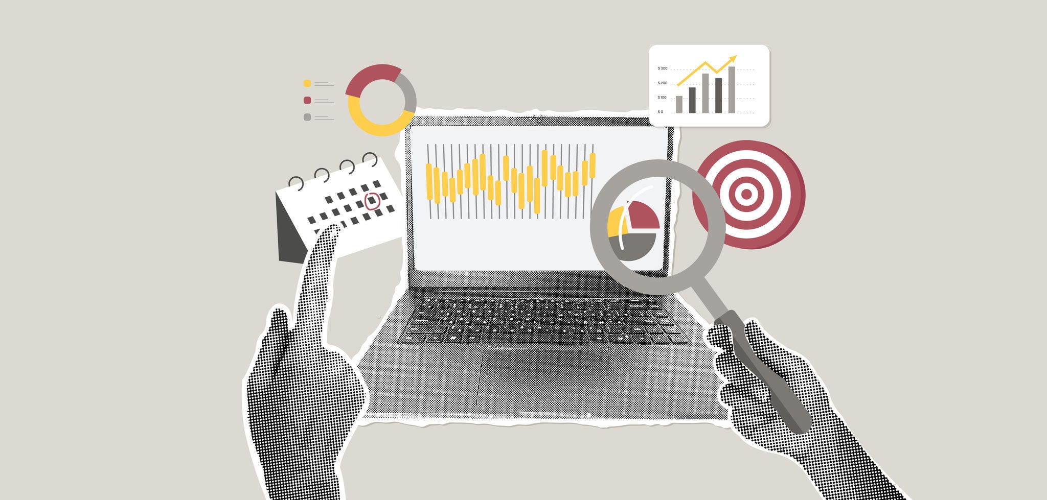 graphic image of laptop and magnifying glass