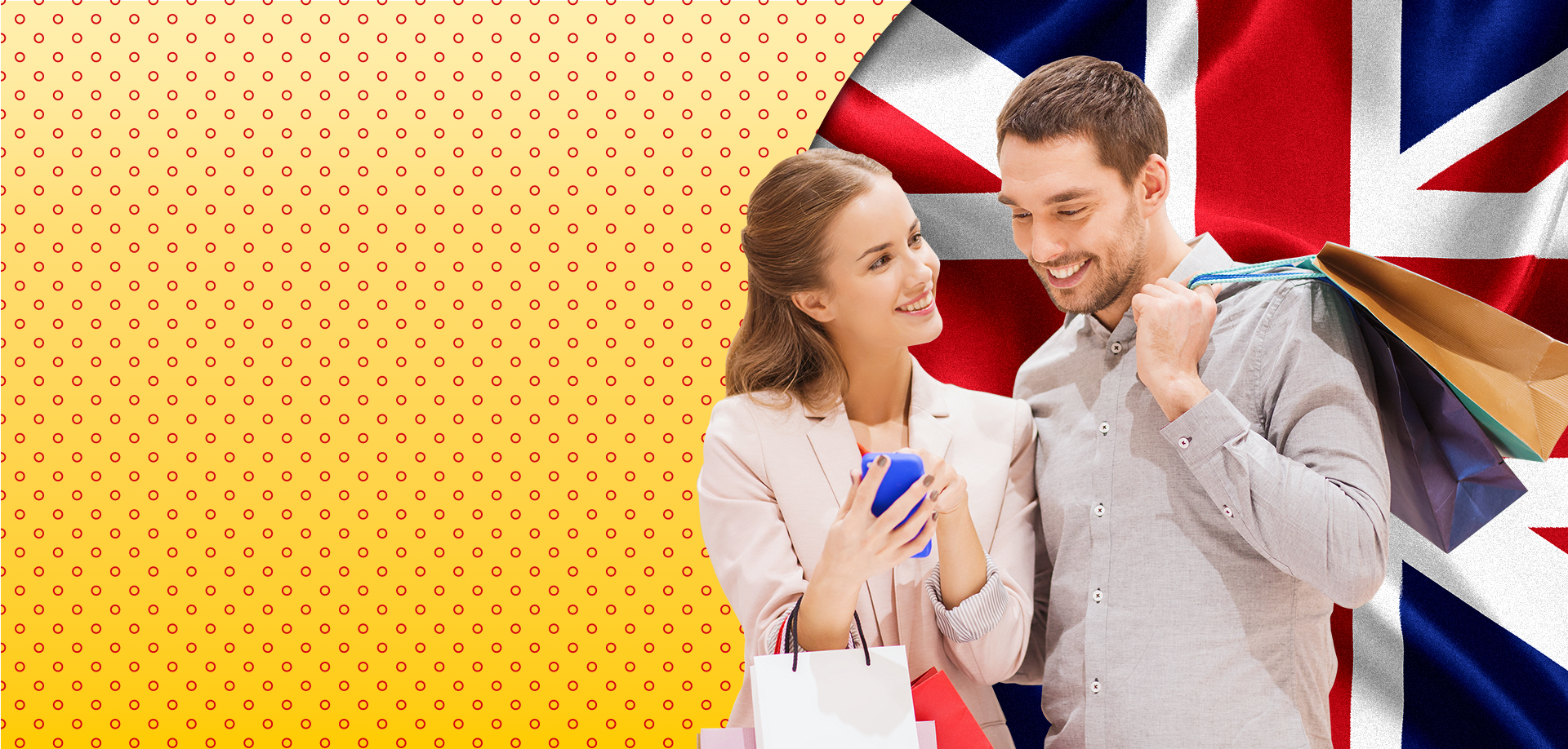 man and woman smiling at mobile phone screen