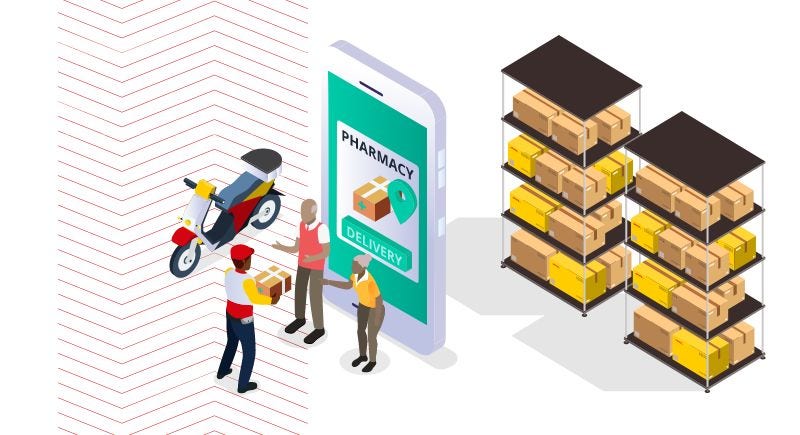 grafický obraz osob a displej mobilního telefonu