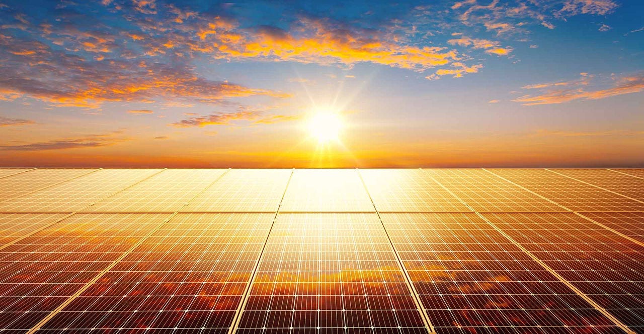 an array of solar panels gleaming in the sun
