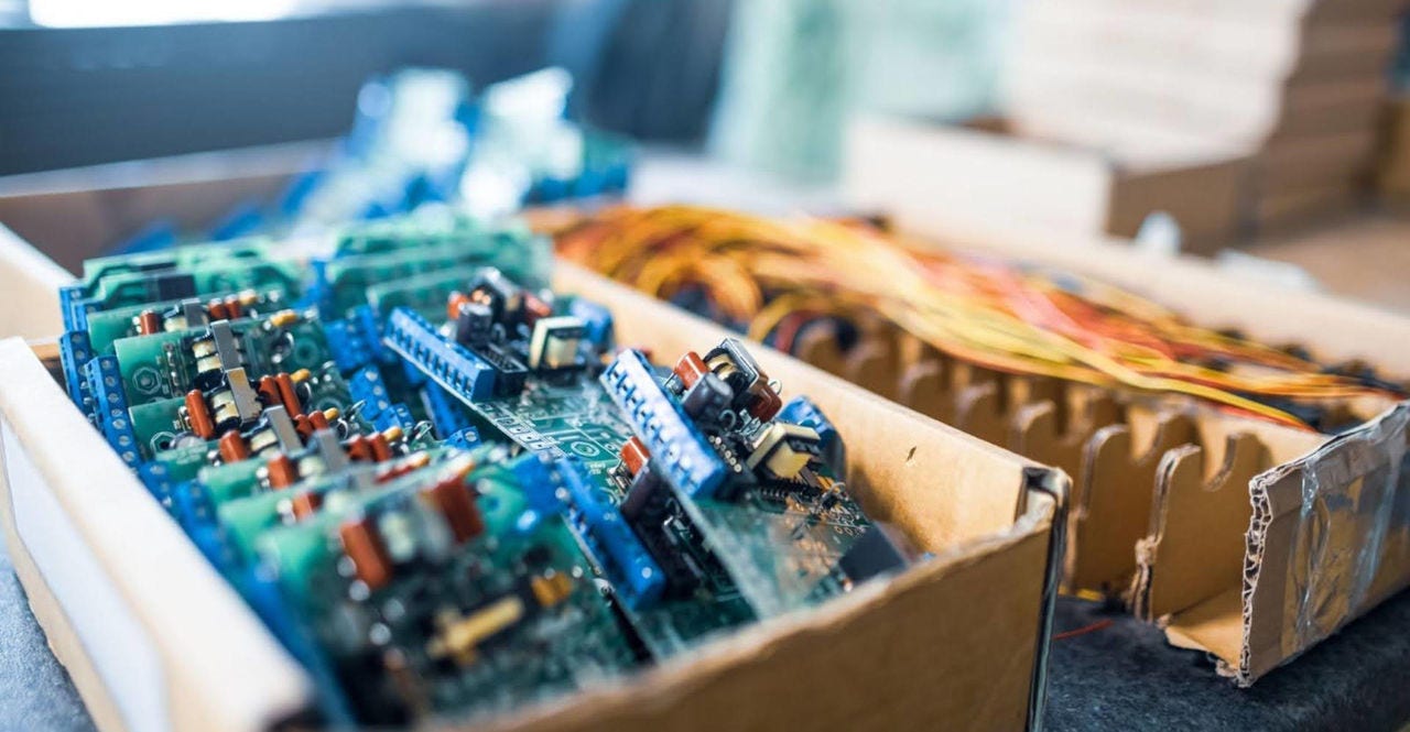 electronic components being packed for shipping