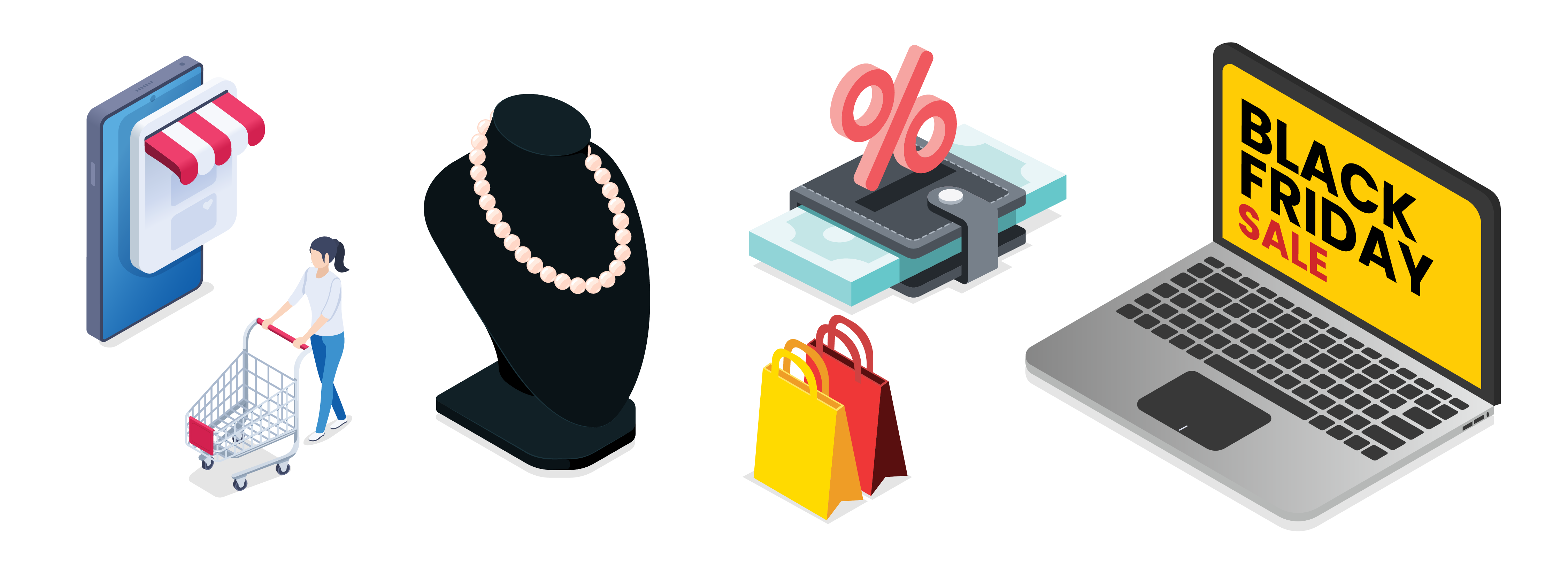graphic image of laptop and items representing Black Friday sales