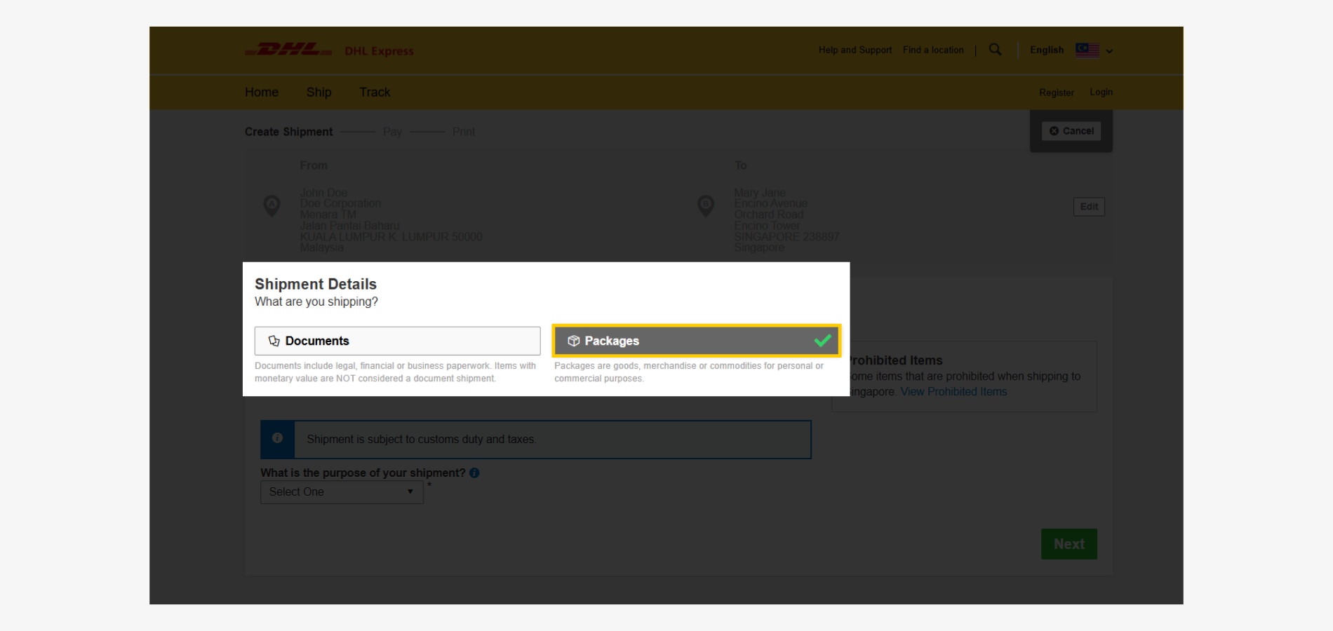 Export Guide-Shipment Type-Package Selection