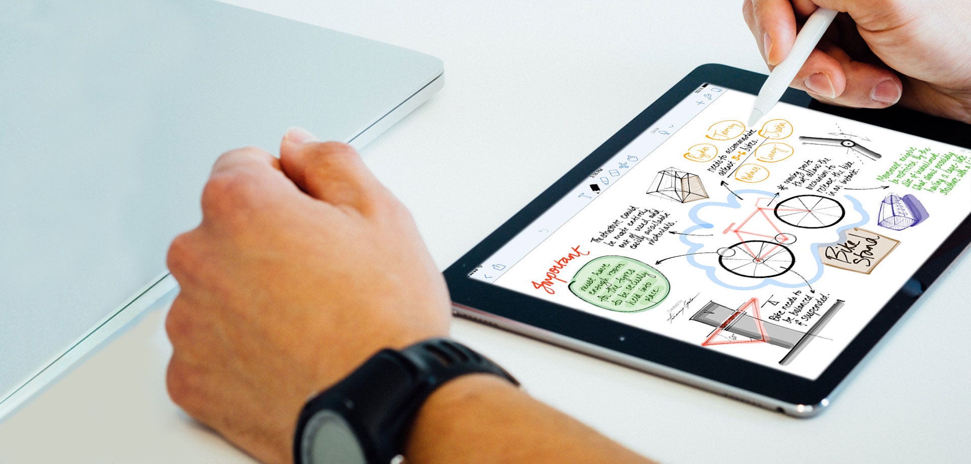 hand holding a stylus on a tablet