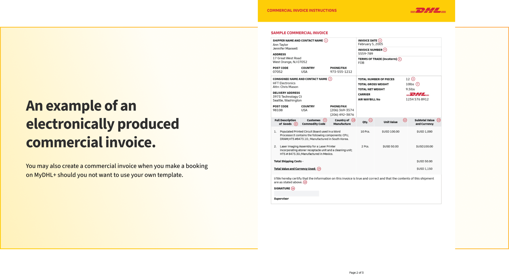 An example of an electronically produced Clearing Instruction.