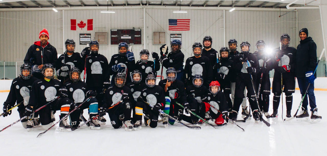 Black Canadian hockey players gear up while filming the documentary Black Ice for Black History Month.
