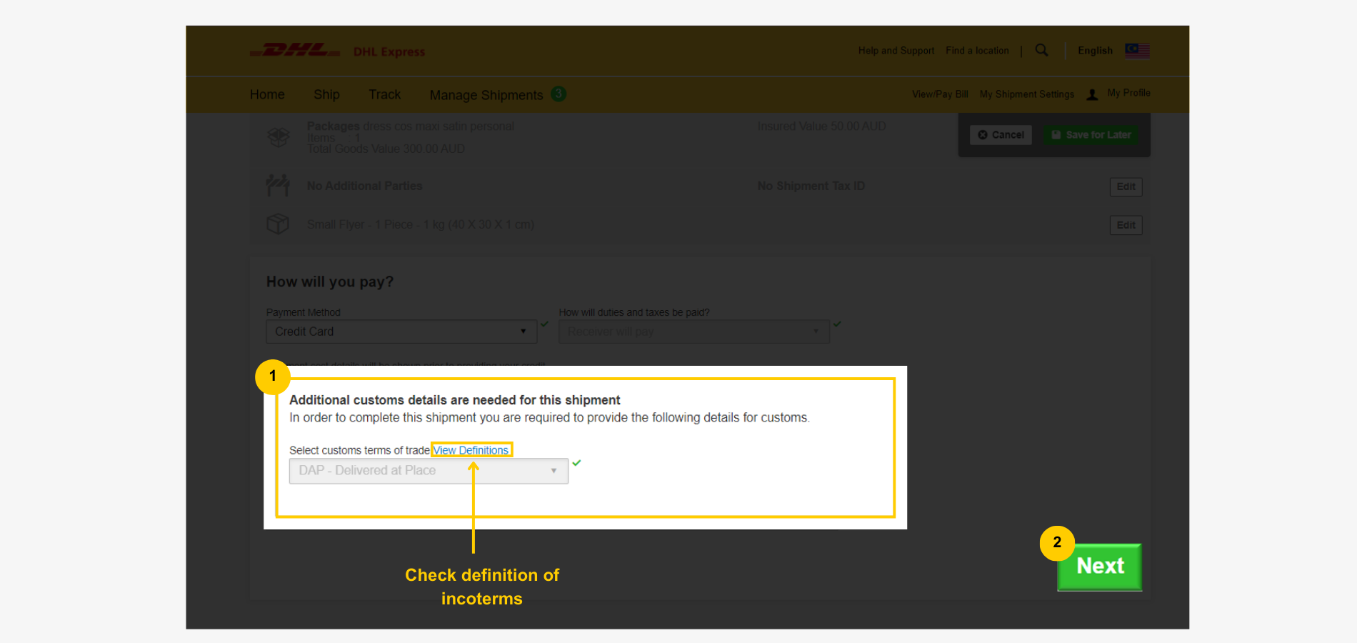 Import Shipment Customs Details Selection-Incoterm Import Shipment Customs Details Selection-Incoterm