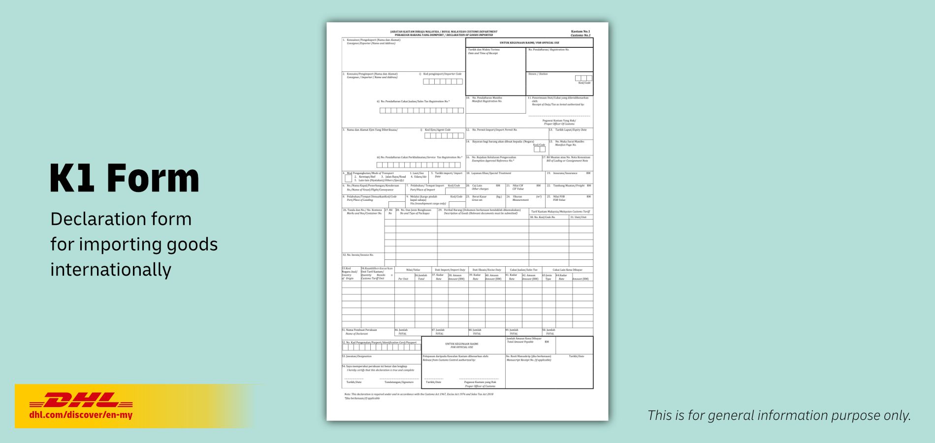Sample of Malaysian Customs K1 Form for Imports
