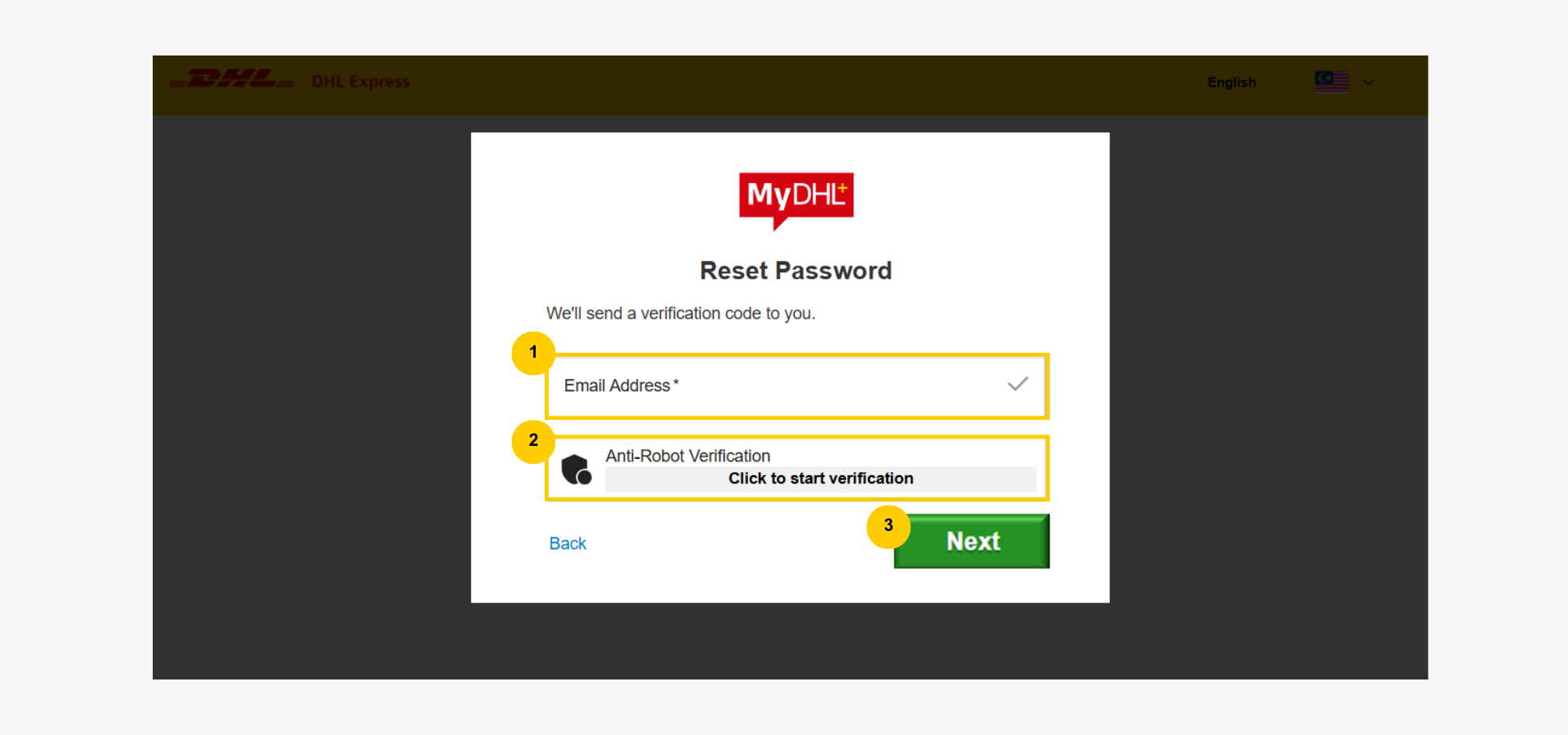 Step by Step: Reset Password - Password Reset - Enter Email for Verification