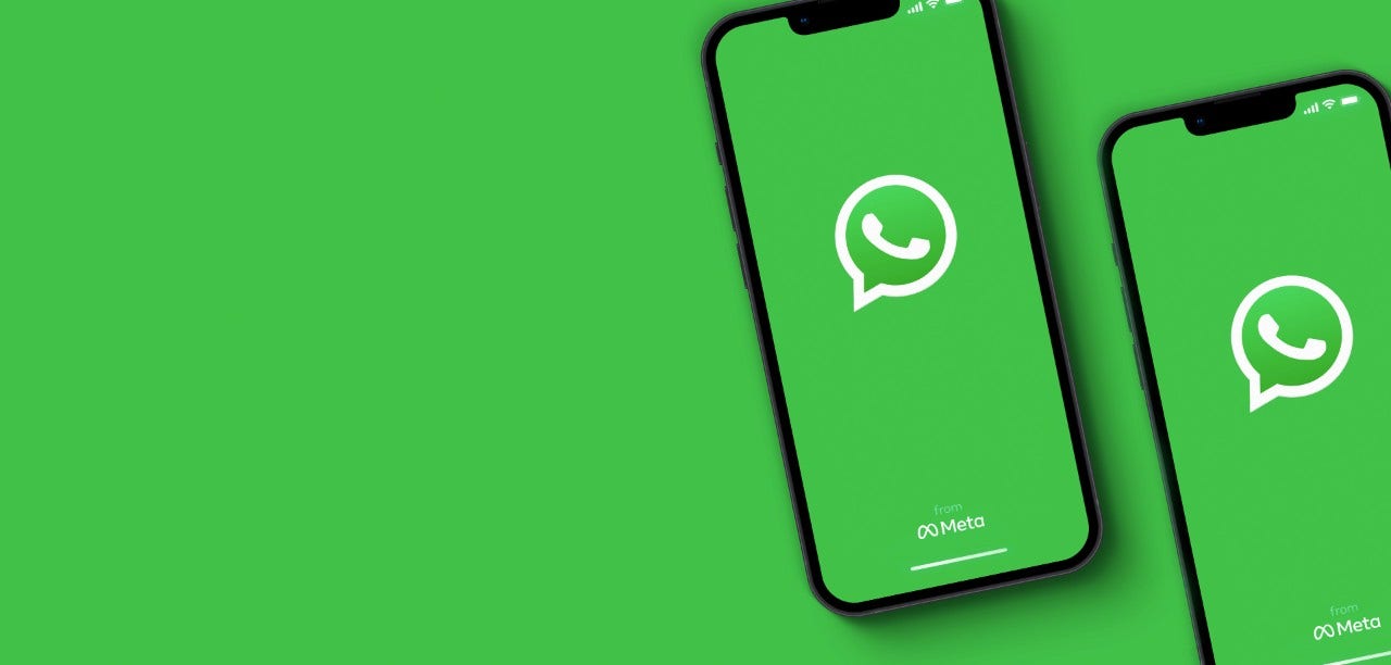WhatsApp logo on two mobile phone screens
