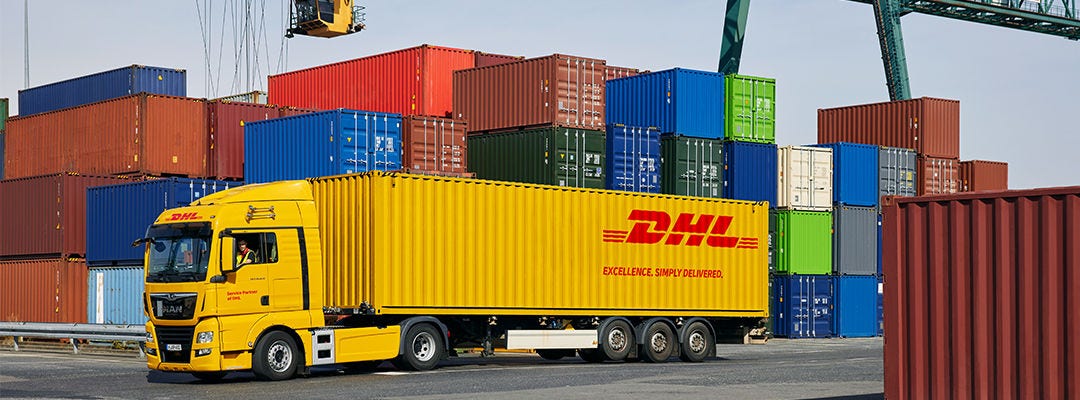 DHL Truck in a shipping harbour