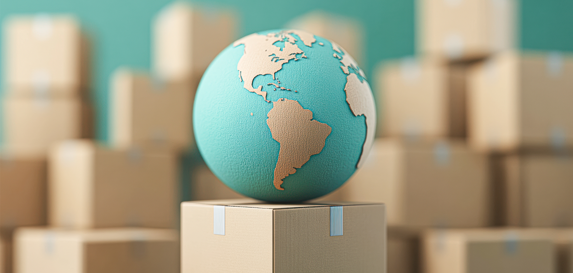 Planet earth representation with the american continent on top of a box