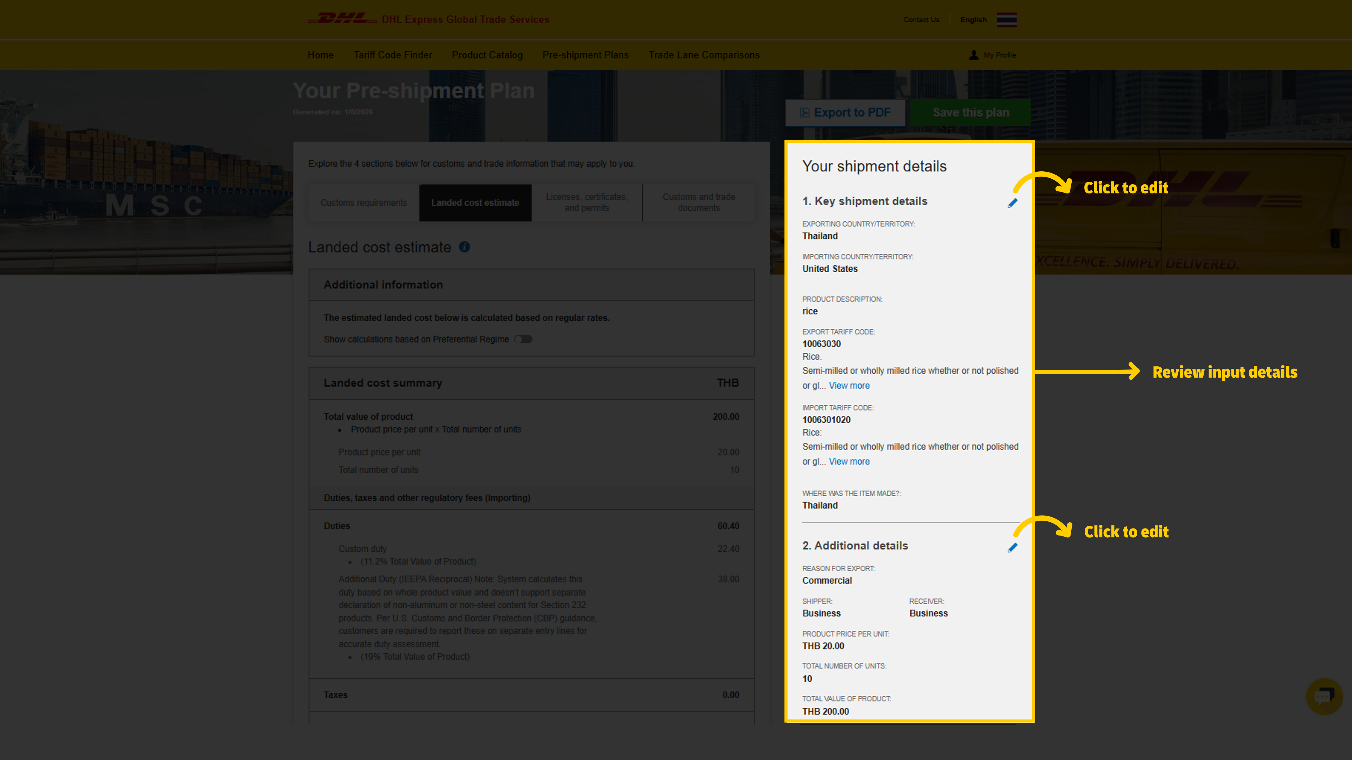 MyGTS Calculate Customs Duties