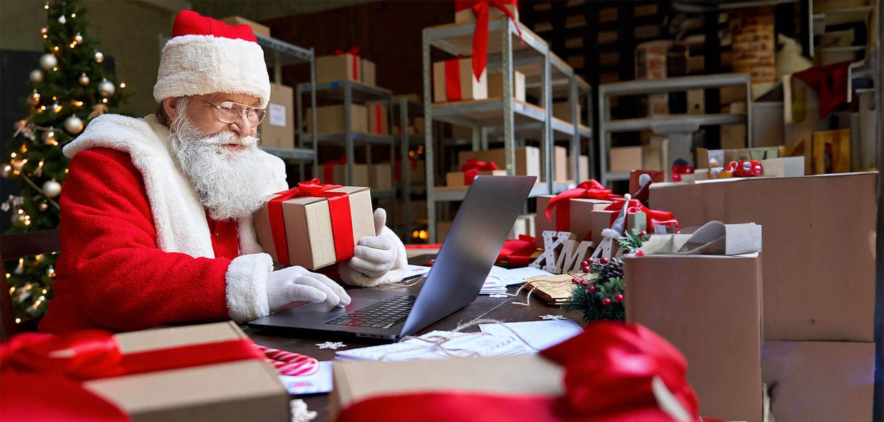 father christmas on laptop