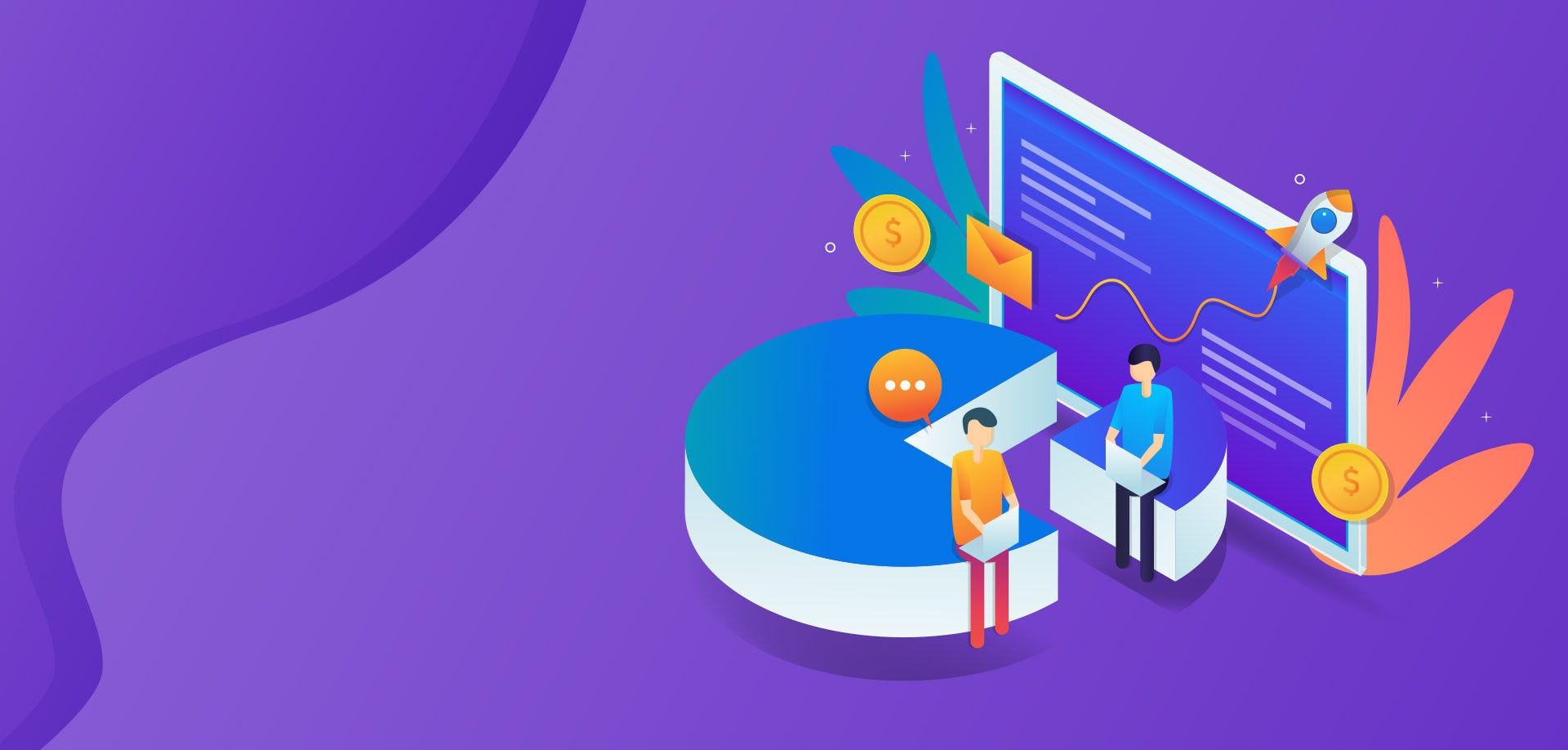 graphic of two people using a laptop