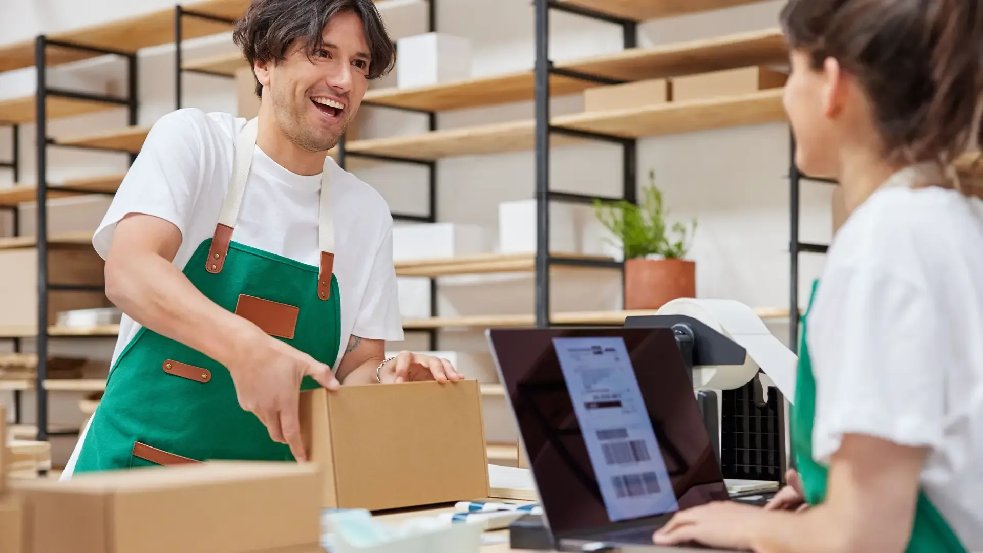 man smiling at woman