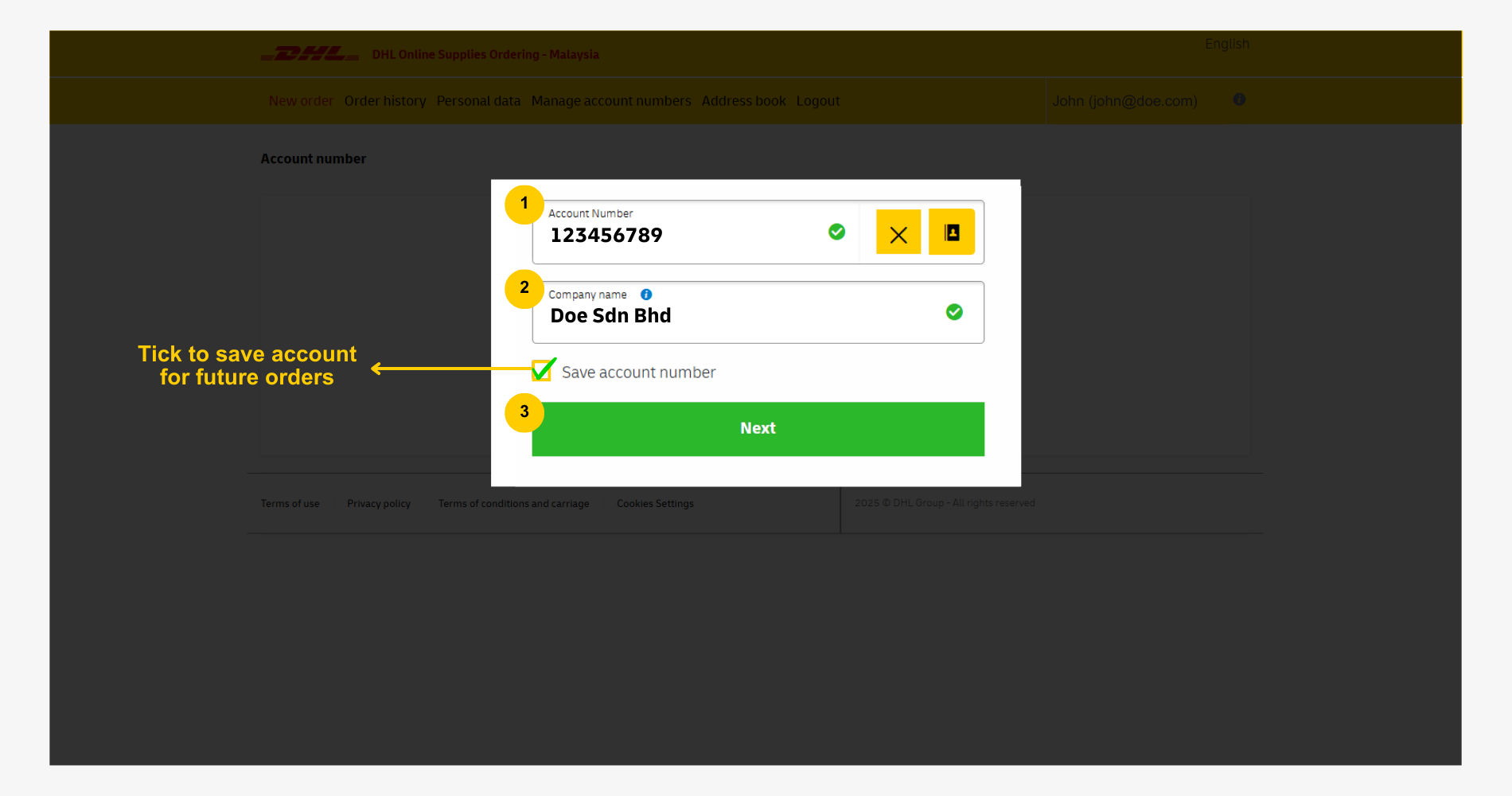 DHL OSO Order Shipping Supply Guide: Account Enter