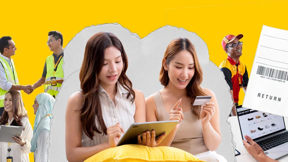 كلية امرأتين آسيويتتين مع رسائل DHL