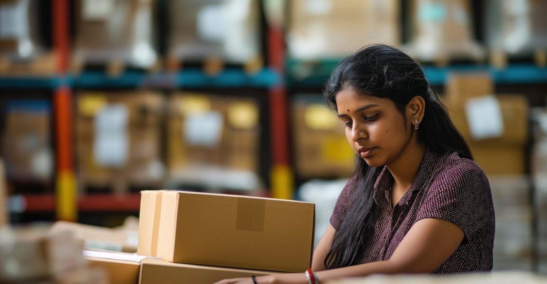 indian e-commerce business owner packing best-selling products on amazon for shipping