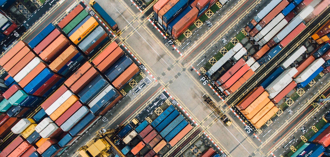 birds eye view of shipping containers